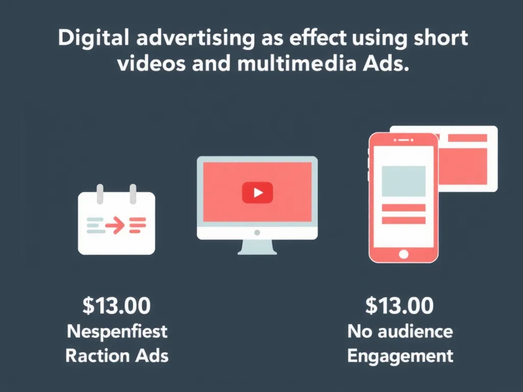 Visual representation of digital advertising effectiveness using short videos and multimedia ads, highlighting increased response rates and audience engagement.