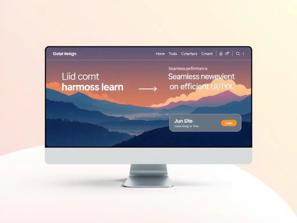 Visualization of overcoming digital design challenges, depicting harmonious and efficient UI/UX with seamless performance, modern and clean aesthetic